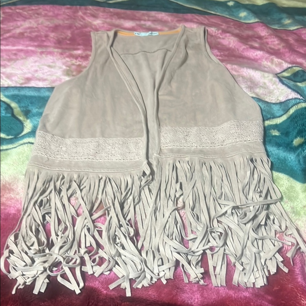 Maurices Tan Fringe Vest Jackets & Coats